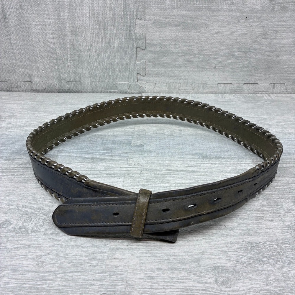 Circle Y Western Leather Belt Mens 38 Silver Braided Blue Leather Detail